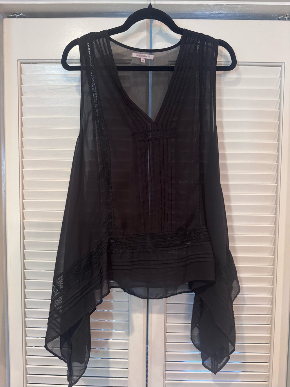 Sheer Black Sleeveless V-Neck Handkerchief Hem TankTop Blouse